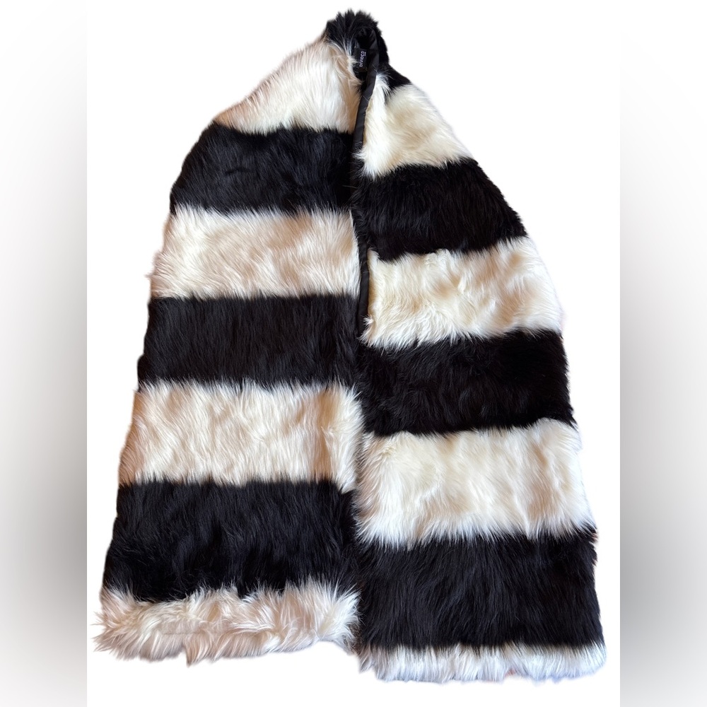 H&M Black White Faux Fur Striped Scarf Stole 10x64 - Picture 5 of 8